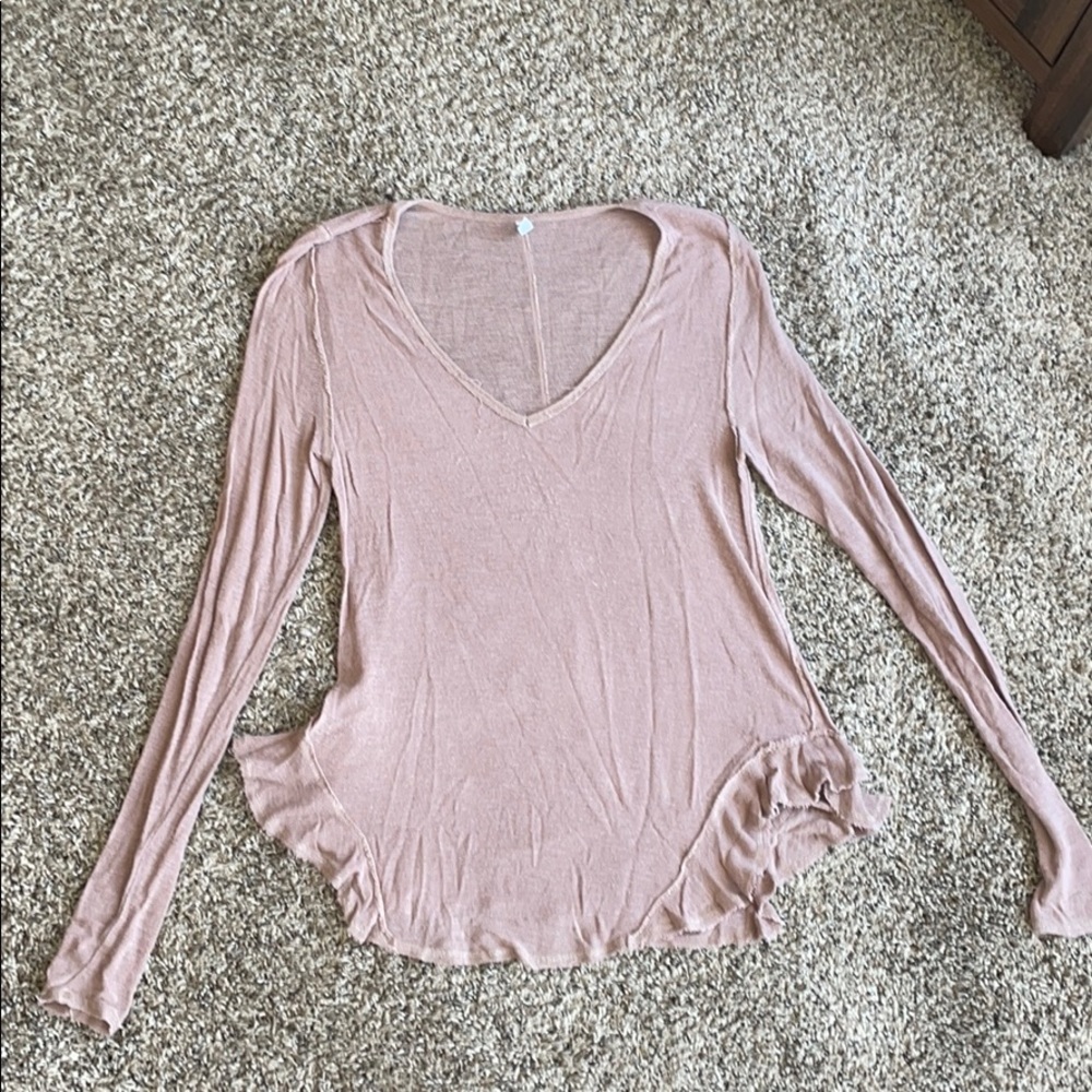 Free people, taupe long sleeve with ruffled sides